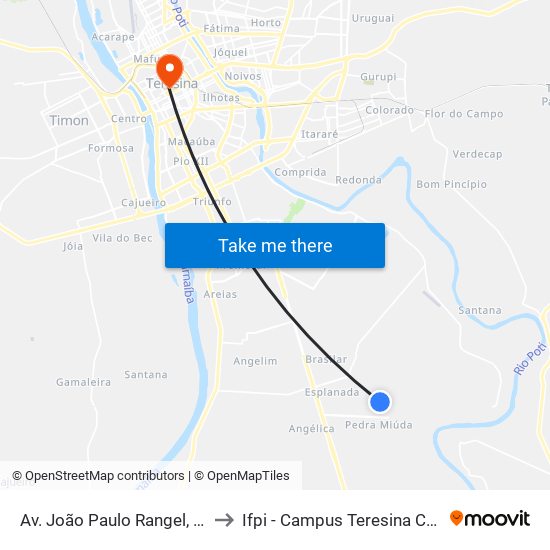 Av. João Paulo Rangel, 1080 to Ifpi - Campus Teresina Central map