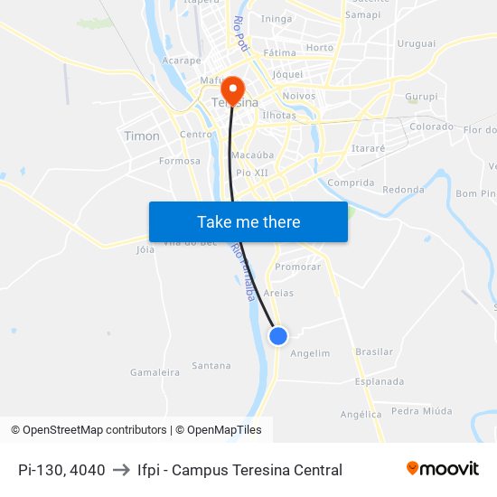 Pi-130, 4040 to Ifpi - Campus Teresina Central map