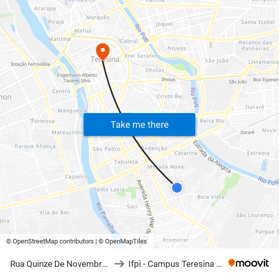 Rua Quinze De Novembro, 5171 to Ifpi - Campus Teresina Central map