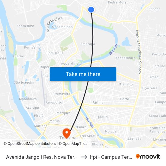 Avenida Jango | Res. Nova Teresina-Quadra 05, 17 to Ifpi - Campus Teresina Central map