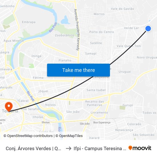 Conj. Árvores Verdes | Quadra 27 to Ifpi - Campus Teresina Central map