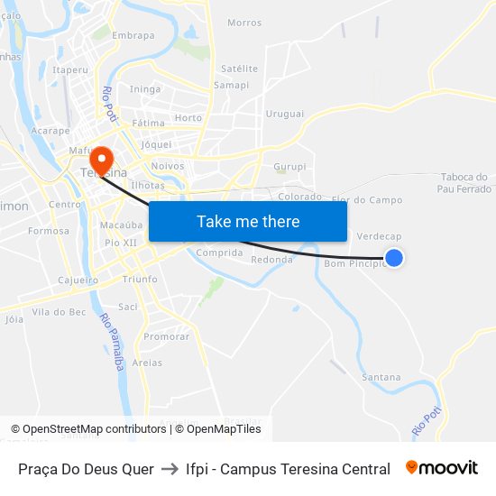 Praça Do Deus Quer to Ifpi - Campus Teresina Central map