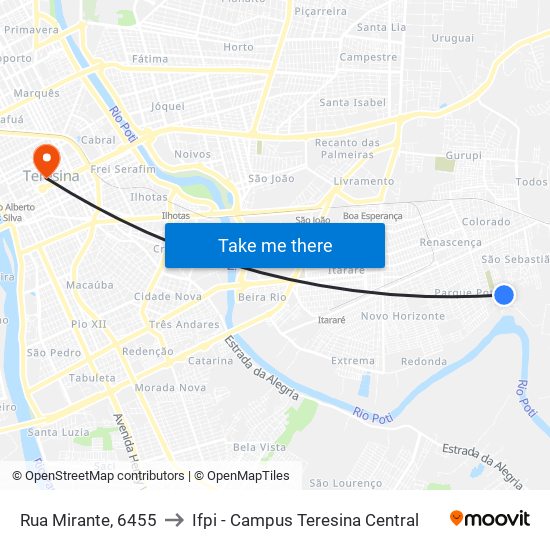 Rua Mirante, 6455 to Ifpi - Campus Teresina Central map