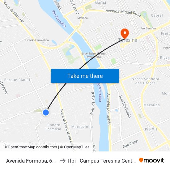 Avenida Formosa, 651 to Ifpi - Campus Teresina Central map