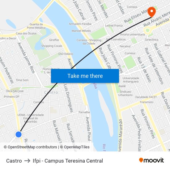 Castro to Ifpi - Campus Teresina Central map