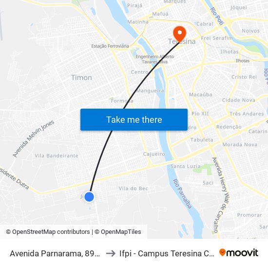 Avenida Parnarama, 890-956 to Ifpi - Campus Teresina Central map