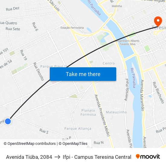 Avenida Tiúba, 2084 to Ifpi - Campus Teresina Central map