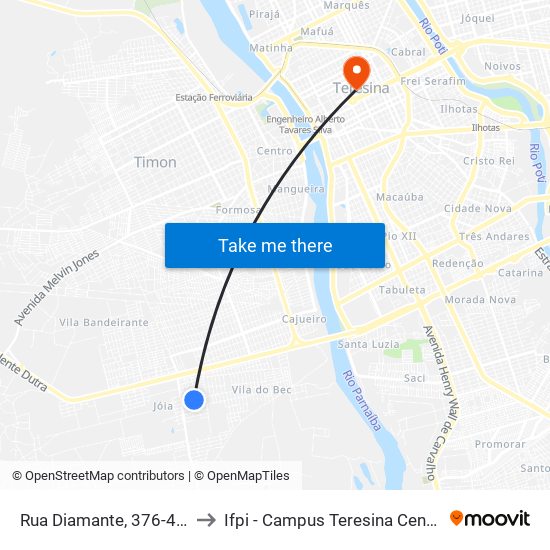 Rua Diamante, 376-498 to Ifpi - Campus Teresina Central map