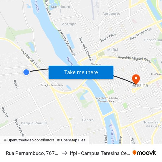 Rua Pernambuco, 767-827 to Ifpi - Campus Teresina Central map