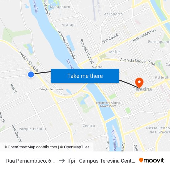 Rua Pernambuco, 667 to Ifpi - Campus Teresina Central map
