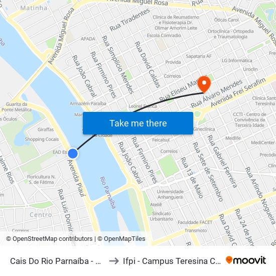 Cais Do Rio Parnaíba - Timon to Ifpi - Campus Teresina Central map