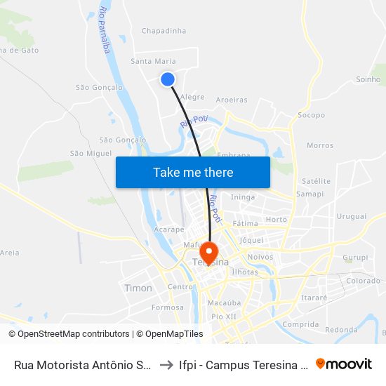 Rua Motorista Antônio Soares, 3 to Ifpi - Campus Teresina Central map