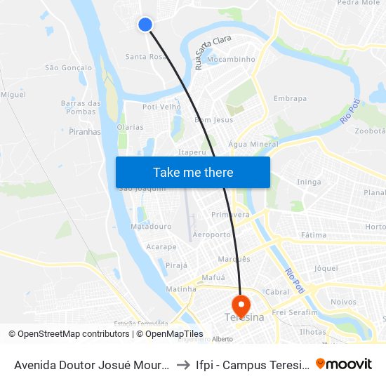 Avenida Doutor Josué Moura Santos, 418 to Ifpi - Campus Teresina Central map