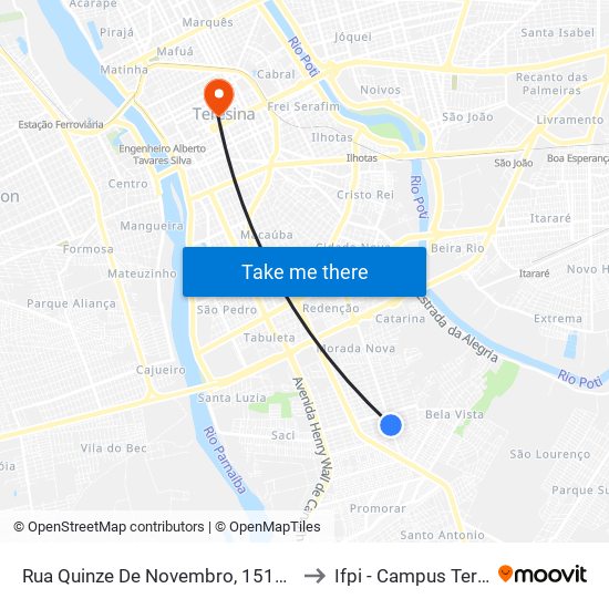 Rua Quinze De Novembro, 1515 | Comercial Nogueira to Ifpi - Campus Teresina Central map