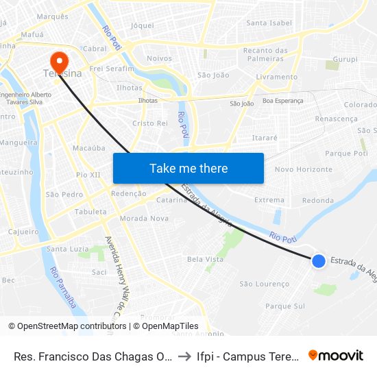 Res. Francisco Das Chagas Oliveira, Quadra B to Ifpi - Campus Teresina Central map