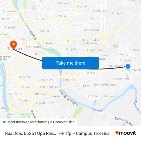 Rua Dois, 6525 | Upa Renascença to Ifpi - Campus Teresina Central map