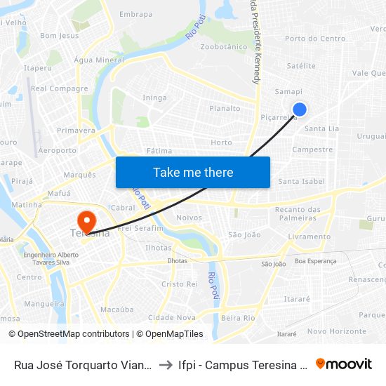 Rua José Torquarto Viana, 2604 to Ifpi - Campus Teresina Central map