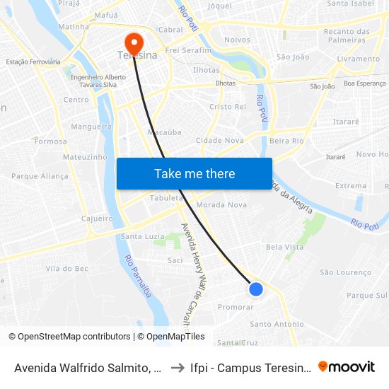 Avenida Walfrido Salmito, 1703-1723 to Ifpi - Campus Teresina Central map