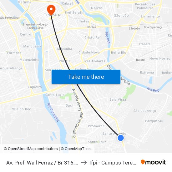 Av. Pref. Wall Ferraz / Br 316, 1613 | Mardisa to Ifpi - Campus Teresina Central map