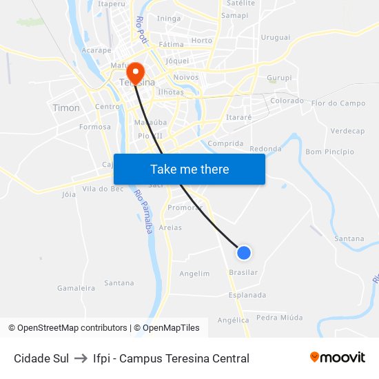 Cidade Sul to Ifpi - Campus Teresina Central map