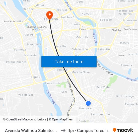 Avenida Walfrido Salmito, 1345-1381 to Ifpi - Campus Teresina Central map