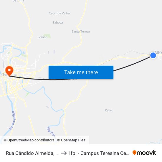 Rua Cândido Almeida, 125 to Ifpi - Campus Teresina Central map