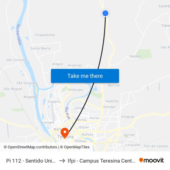 Pi 112 - Sentido União to Ifpi - Campus Teresina Central map