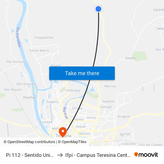 Pi 112 - Sentido União to Ifpi - Campus Teresina Central map