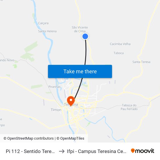 Pi 112 - Sentido Teresina to Ifpi - Campus Teresina Central map