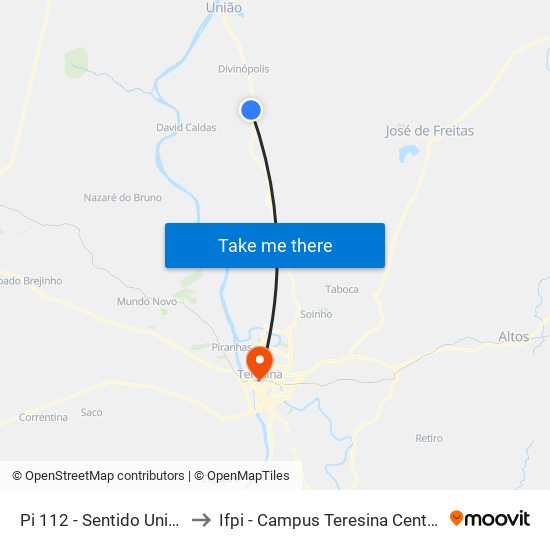 Pi 112 - Sentido União to Ifpi - Campus Teresina Central map