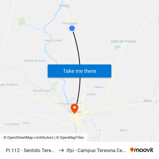 Pi 112 - Sentido Teresina to Ifpi - Campus Teresina Central map