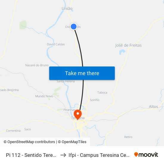 Pi 112 - Sentido Teresina to Ifpi - Campus Teresina Central map