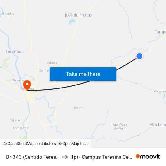 Br-343 (Sentido Teresina) to Ifpi - Campus Teresina Central map