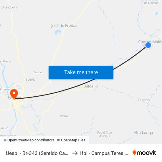 Uespi - Br-343 (Sentido Campo Maior) to Ifpi - Campus Teresina Central map