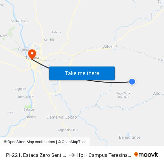 Pi-221, Estaca Zero Sentido Altos to Ifpi - Campus Teresina Central map