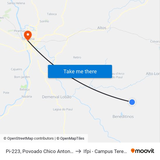 Pi-223, Povoado Chico Antonio Sentido Altos to Ifpi - Campus Teresina Central map