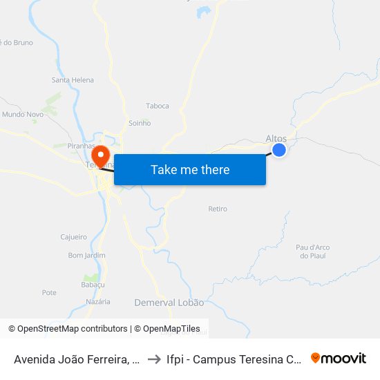 Avenida João Ferreira, 2687 to Ifpi - Campus Teresina Central map