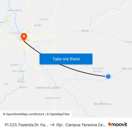 Pi-223, Fazenda Dr. Itamar to Ifpi - Campus Teresina Central map