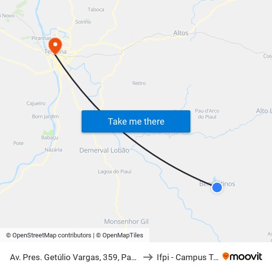 Av. Pres. Getúlio Vargas, 359, Pax União Sentido Prata Do Piauí to Ifpi - Campus Teresina Central map