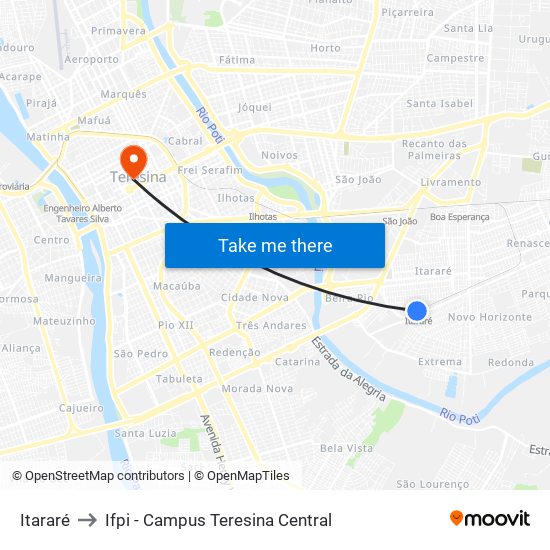 Itararé to Ifpi - Campus Teresina Central map