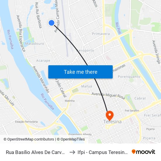 Rua Basílio Alves De Carvalho, 1875 to Ifpi - Campus Teresina Central map