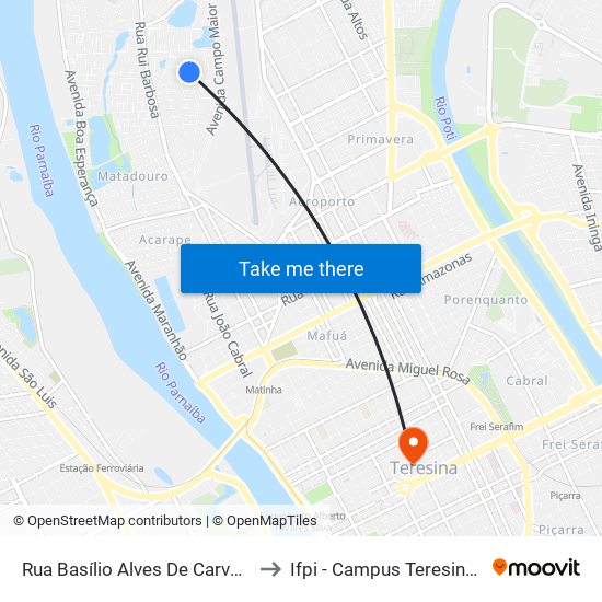 Rua Basílio Alves De Carvalho, 2191 to Ifpi - Campus Teresina Central map