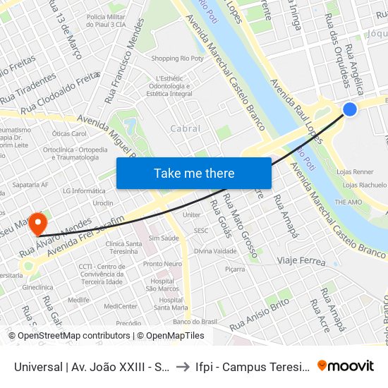 Universal | Av. João XXIII - Sentido Bairro to Ifpi - Campus Teresina Central map