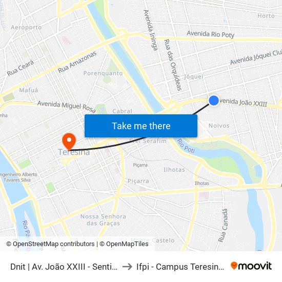 Dnit | Av. João XXIII - Sentido Centro to Ifpi - Campus Teresina Central map