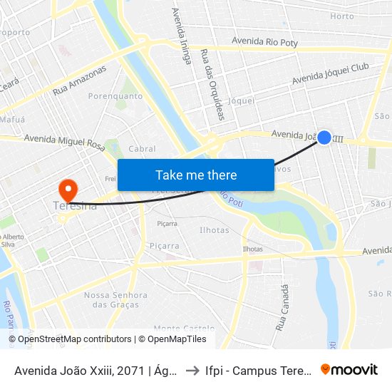 Avenida João Xxiii, 2071 | Água Bella Piscinas to Ifpi - Campus Teresina Central map