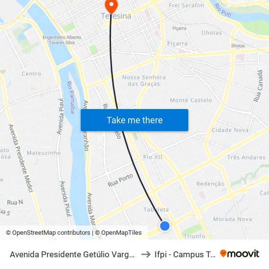 Avenida Presidente Getúlio Vargas, 893 | Ponto Intermunicipal to Ifpi - Campus Teresina Central map
