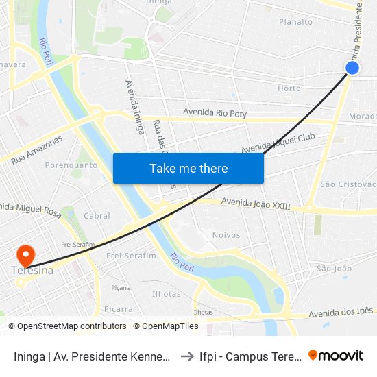 Ininga | Av. Presidente Kennedy - Sentido Bairro to Ifpi - Campus Teresina Central map