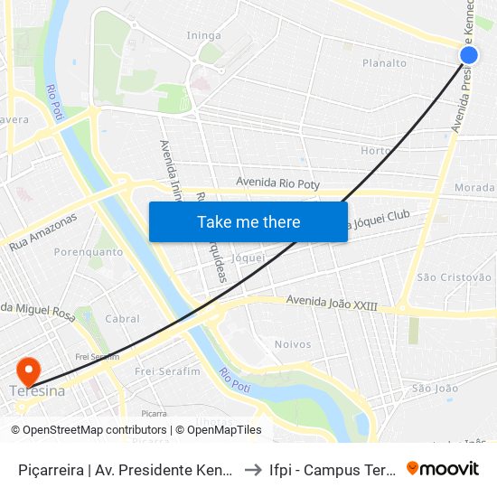 Piçarreira | Av. Presidente Kennedy - Sentido Bairro to Ifpi - Campus Teresina Central map