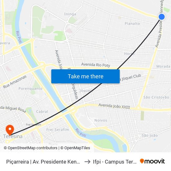 Piçarreira | Av. Presidente Kennedy - Sentido Centro to Ifpi - Campus Teresina Central map