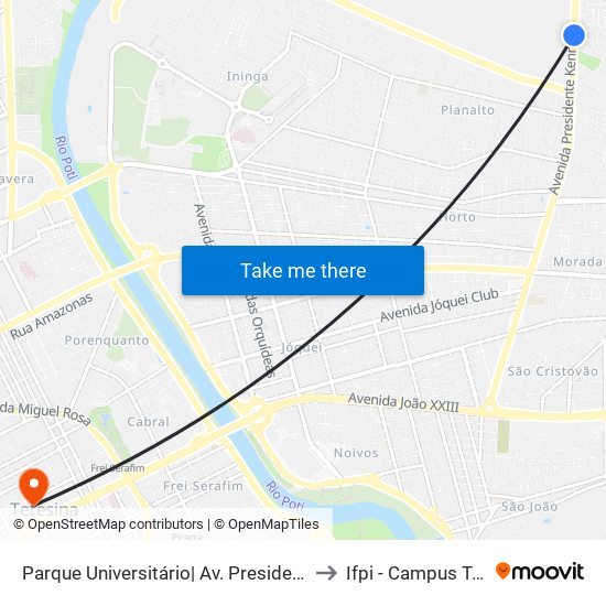 Parque Universitário| Av. Presidente Kennedy - Sentido Bairro to Ifpi - Campus Teresina Central map